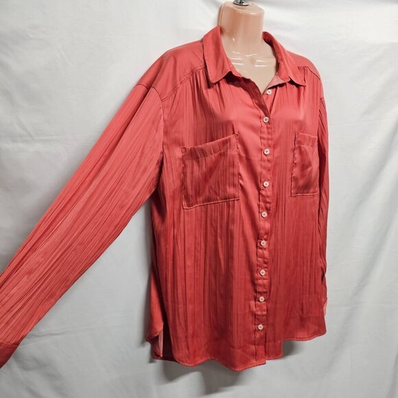 Anthropologie Relaxed Top Button Up Shirt Women Size XL Shiny Rose - Picture 7 of 16